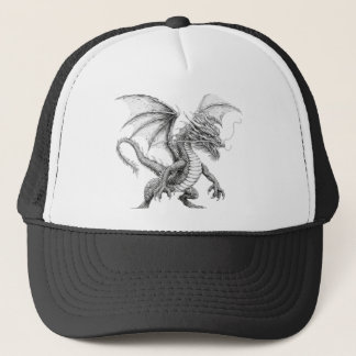 Trucker Hat with Dragon - Black and White Sketch D キャップ