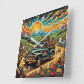 Truckin' - 太陽の恵まれたロードトリップ スクエア壁時計 (傾斜)