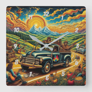 Truckin' - Sun-Kissed Road Trip スクエア壁時計