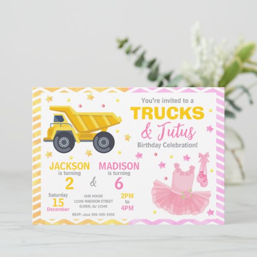 Trucks & Tutus Joint Birthday Invitation 招待状 (スタンド正面)