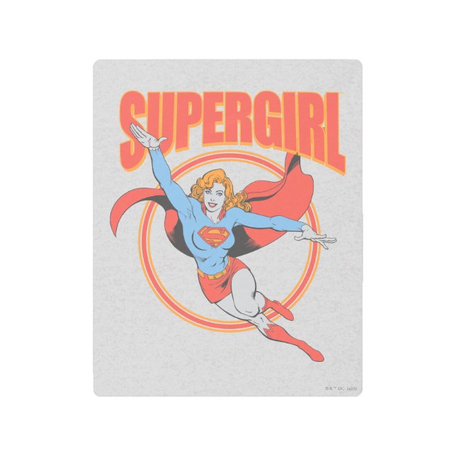Trueヴィンテージスーパーガール飛んでいるグラフィック メタルプリント (正面)