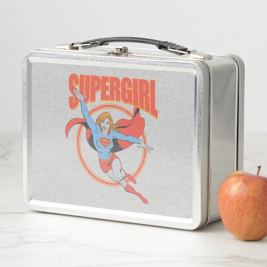 Trueヴィンテージスーパーガール飛んでいるグラフィック メタルランチボックス (インサイチュ)