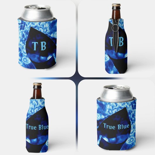 True Blue Edgy抽象芸術パーソナライズされたイニシャル 缶クーラー