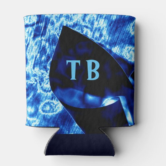 True Blue Edgy抽象芸術パーソナライズされたイニシャル 缶クーラー (裏面)