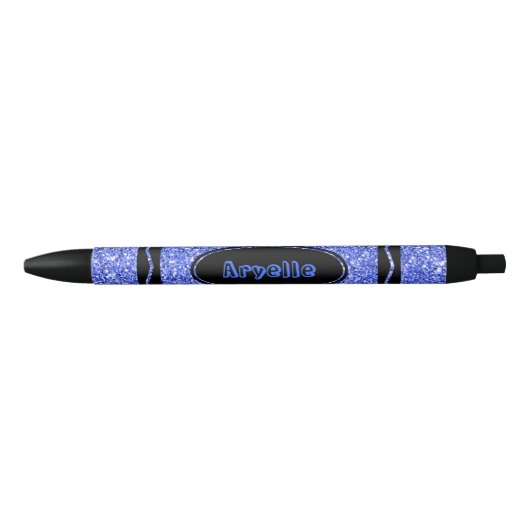 True Blue Glitter Crayon Custom Name Push Pen 青ボールペン (正面)