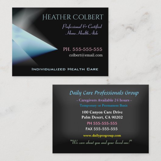 True Blue Professional Caregiver 名刺 (正面/裏面)