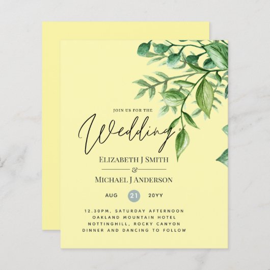 True Color GREENERY予算結婚式招待状 (正面/裏面)