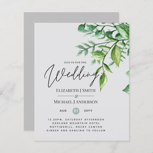 True Color GREENERY予算結婚式招待状 (正面/裏面)