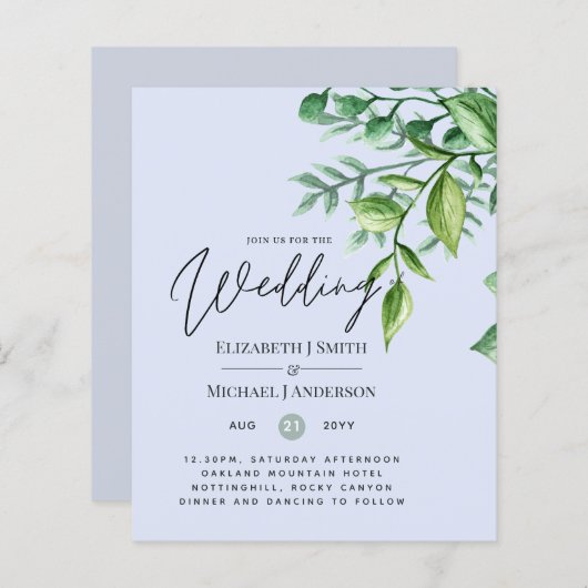 True Color GREENERY予算結婚式招待状 (正面/裏面)