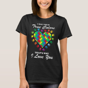 True Colorsハートパズルカッコいい自閉症の認識Gif Tシャツ