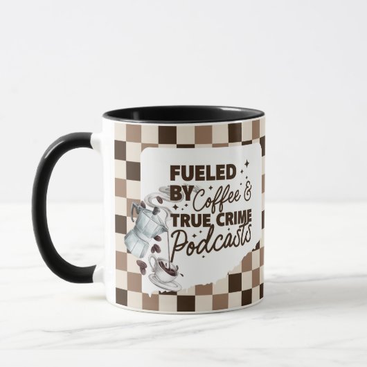 True Crime & Coffee Bold Brown Checkered Mug  マグカップ (左)
