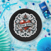 True Loveハートタトゥーステッ結婚カーの婚約 ペーパープレート (パーティー)