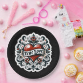 True Loveハートタトゥーステッ結婚カーの婚約 ペーパープレート (パーティー)