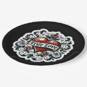 True Loveハートタトゥーステッ結婚カーの婚約 ペーパープレート (アングル)