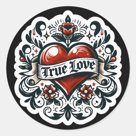 True Loveハートタトゥーステッ結婚カーの婚約 ラウンドシール (正面)