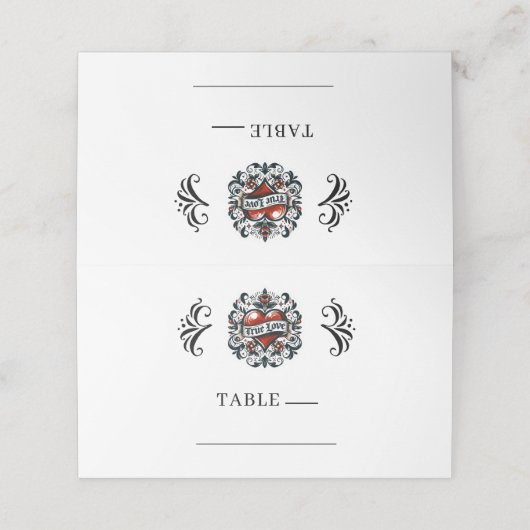 True Loveハートタトゥーステッ結婚カーの座席表 プレイスカード (外部開封)