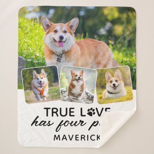 True Love Dog Lover パーソナライズされた 4 Photo Collage シェルパブランケット (正面)