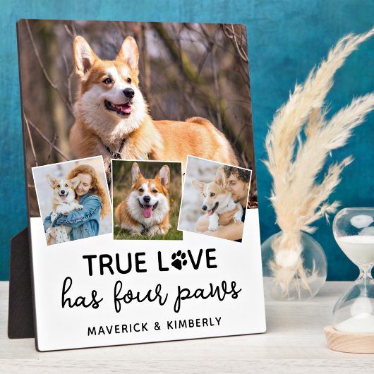 True Love Dog Lover パーソナライズされた 4 Photo Collage フォトプラーク