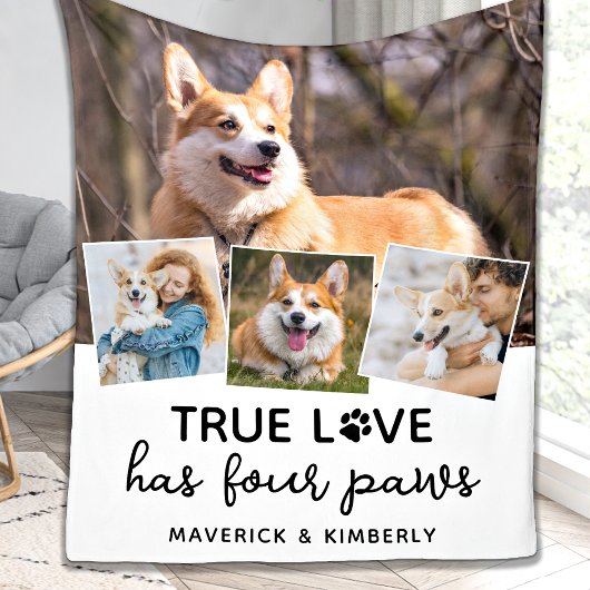 True Love Dog Lover パーソナライズされた 4 Photo Collage フリースブランケット