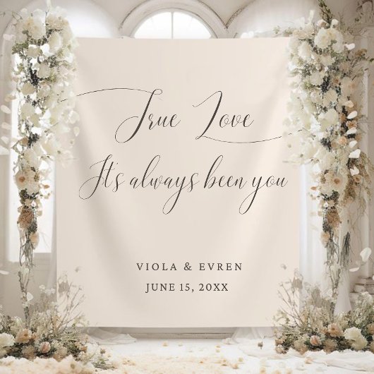 True Love Elegant Script Wedding Backdrop Banner タペストリー