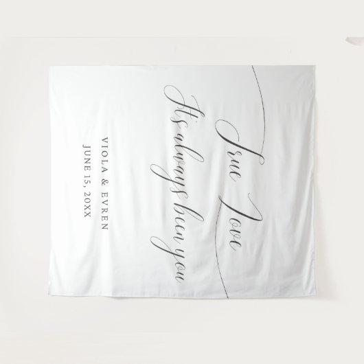 True Love Elegant Script Wedding Backdrop Banner タペストリー (正面(横))
