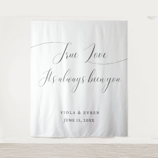 True Love Elegant Script Wedding Backdrop Banner タペストリー (正面)