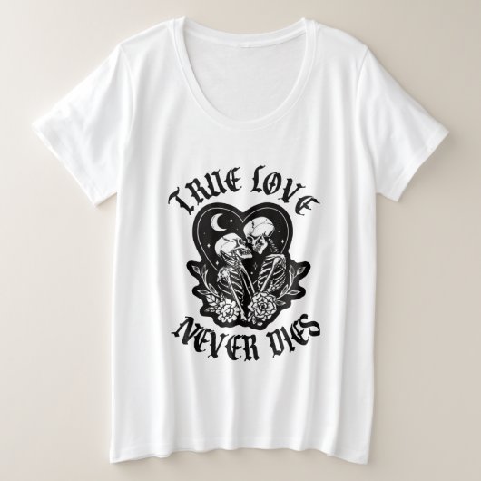 True Love Never Dies Skeleton Couple プラスサイズTシャツ (デザイン正面)