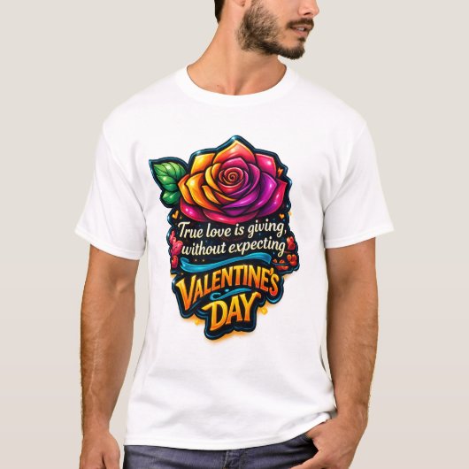 True Love Rainbow Rose Valentine's Day Quote T-Shi Tシャツ (正面)