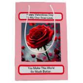 True Love Red Rose，バレンタインデー ミディアムペーパーバッグ (正面)
