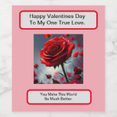 True Love Red Rose，バレンタインデー ワインラベル (シングルラベル)