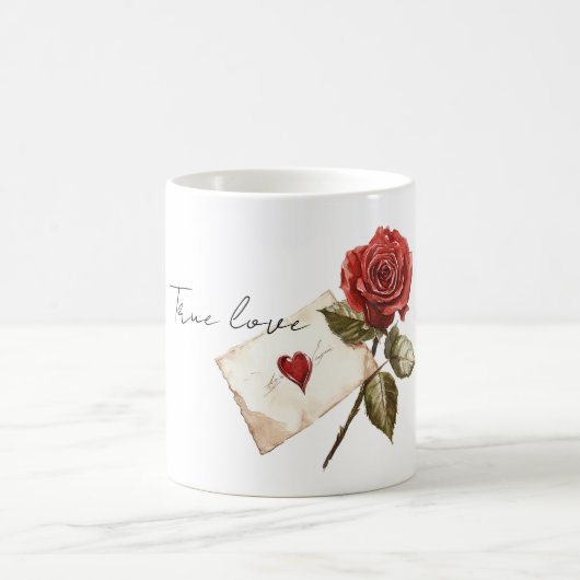 True Love Red Rose Letter Heart コーヒーマグカップ (中央)