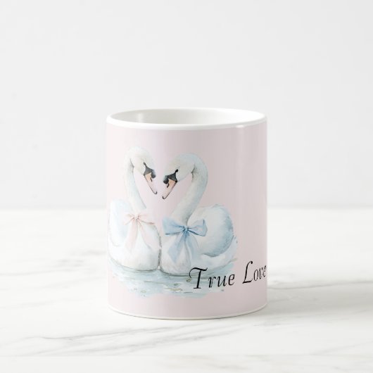 True Love Swans Pink Blue Bows コーヒーマグカップ (中央)