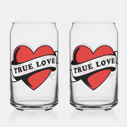 True Love Tattoo Heart | クラシックロマンスデザイン ガラス缶 (正面)