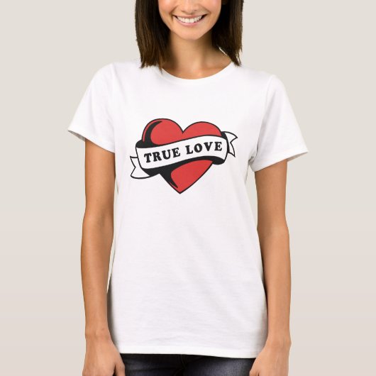 True Love Tattoo Heart | クラシックロマンスデザイン Tシャツ (正面)