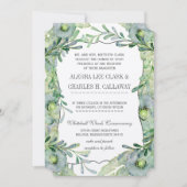 True Love Waterカラーフローラブルーとグリーン結婚ズ 招待状 (正面)