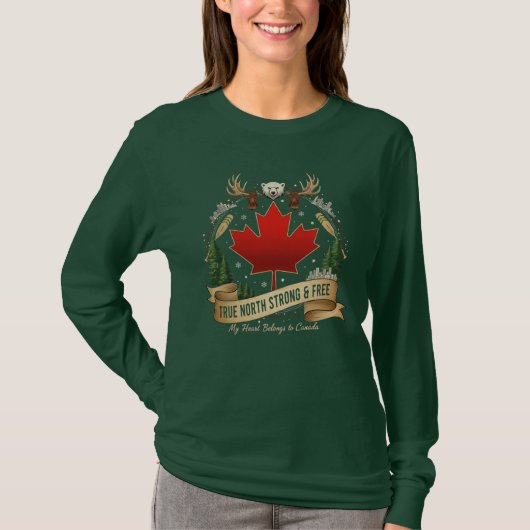 True North Strong Free Canada 女性用Tシャツ Tシャツ (正面)