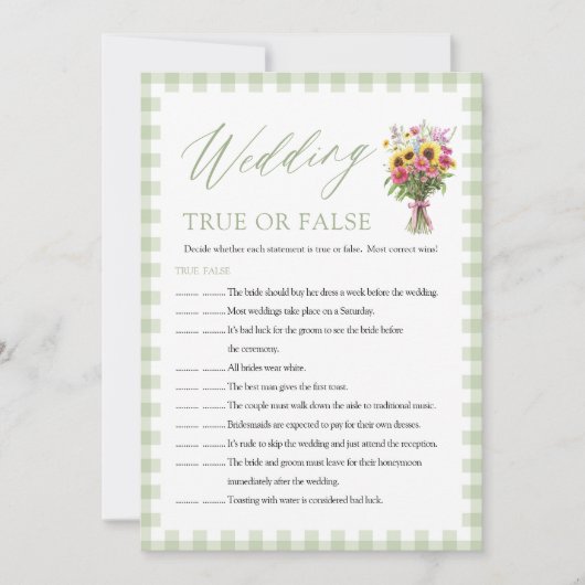 True or False ブライダルシャワーゲーム 結婚式の常識 ウェディング 招待状 (正面)
