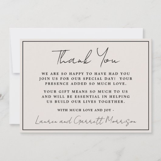 True Simplicity 3 Beige & Black Thank You Note サンキューカード (正面)