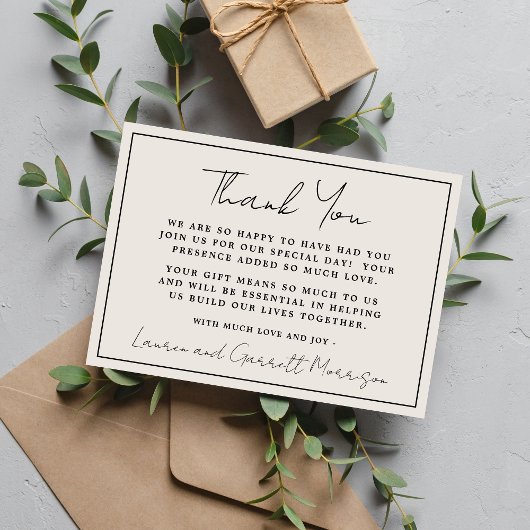 True Simplicity 3 Beige & Black Thank You Note サンキューカード