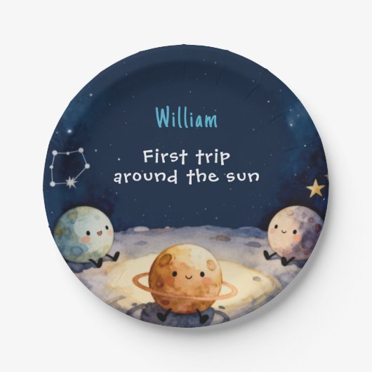 True Space First Trip Around The Sun 1st Birthday ペーパープレート (正面)