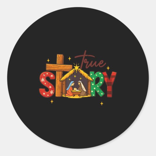 True Story Christian Christmas Family Pajamas Pjs  ラウンドシール (正面)