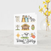 True Story Jesus Nativity Christian Christmas  カード (黄色い花)