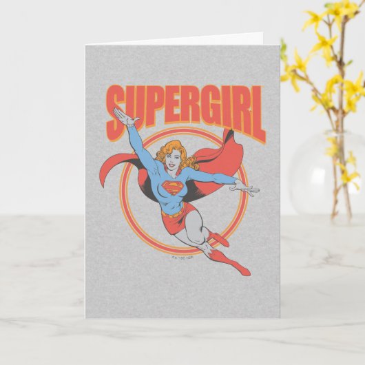 True Vintage Supergirl Flying Graphic カード (黄色い花)
