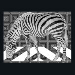 True Zebra Poster Print ポスター<br><div class="desc">Hypnotic black and white poster showing a black and white zebra on a black and white pedestrian crossing against a black and white square pop art background.</div>