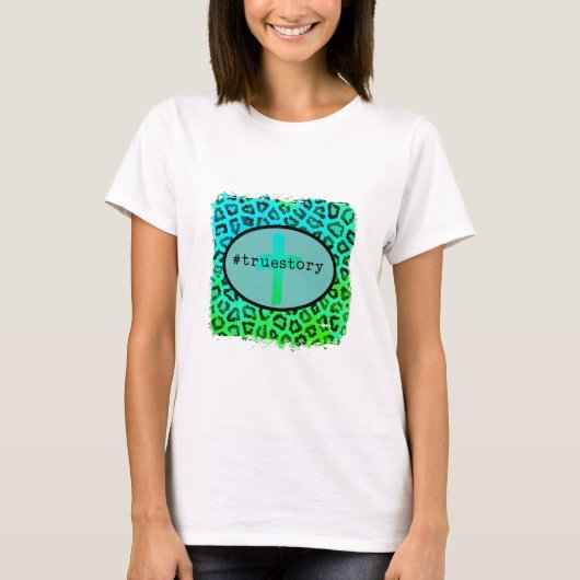 "#truestory" クロス ヒョウ柄 ハート tシャツ (正面)