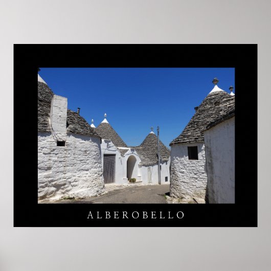 Trulli houses in Alberobello, Puglia black poster ポスター (正面)
