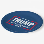 Trump 2024 Keep America Great - blue red ペーパープレート (アングル)