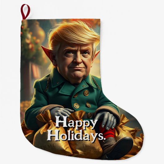 Trump As a Cheery Christmas Elf ラージクリスマスストッキング (正面)