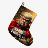 Trump As an Angry Christmas Elf ラージクリスマスストッキング (正面 (吊り時))
