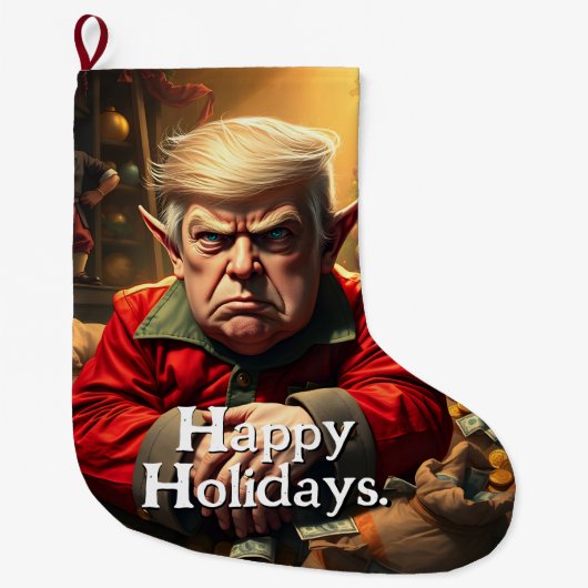 Trump As an Angry Christmas Elf ラージクリスマスストッキング (正面)